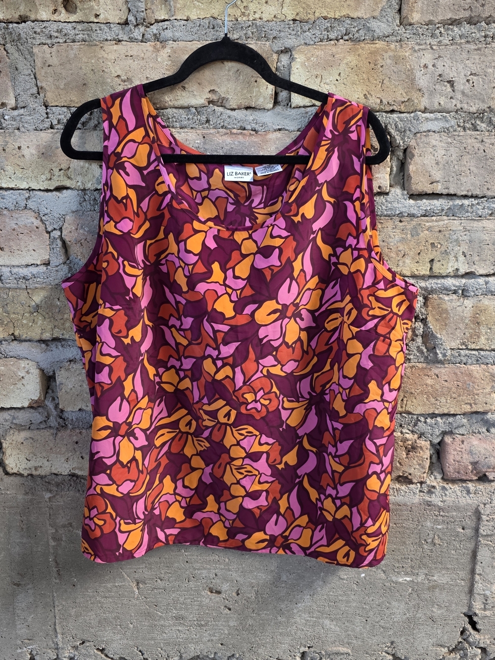 Liz Baker Floral Tank Top in Fuchsia, Orange & Magenta Size 20w